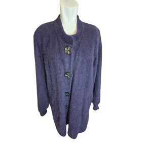 Vanesha VTG 90s Y2K Angora Coatigan Tunic Sweater Oversized Jacket Purple Sz M